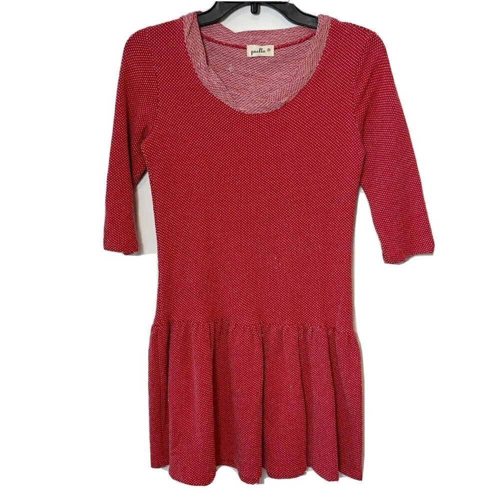 Puella Womens Abingdon Ruffle Hem Tunic Mini Dress Red PXS 3/4 Sleeve‎ Textured